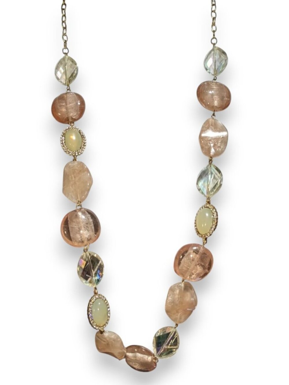Charming Charlie Boho Acrylic Pink Iridescent Beaded Necklace 32 Inch
